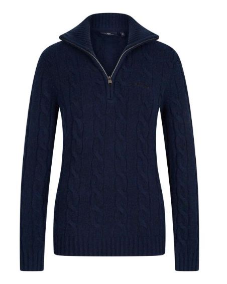 Women's sweater with high neck and zipper closure in navy blue Dunya-HV POLO