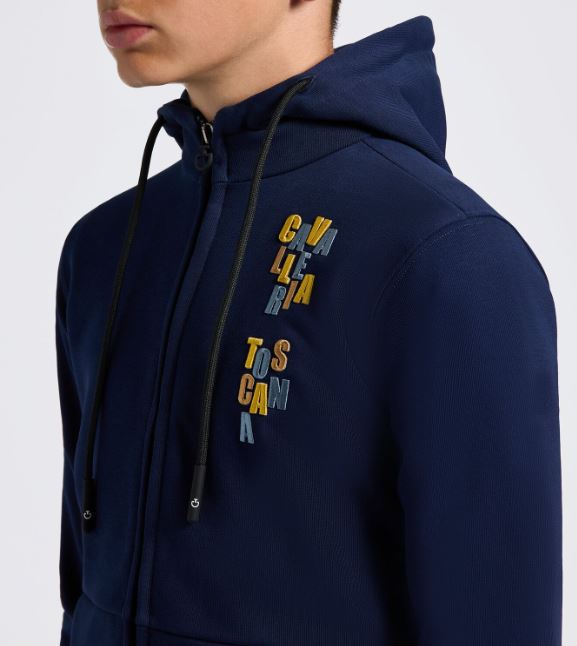 Sweat bleu marine avec capuche et détails du logo multicolore pour garçon- Cavalleria Toscana