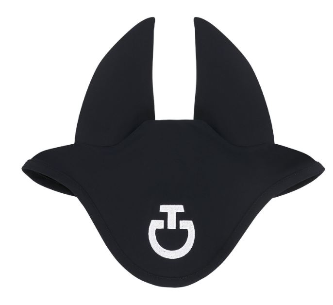 Bonnet anti-bruit bleu marine foncé avec le logo blanc brodé à l'avant pour cheval - Cavalleria Toscana