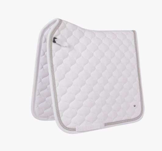Sudadero de doma blanco con dos cordones decorativos y pedrería para caballo y pony -Sparkle- QHP