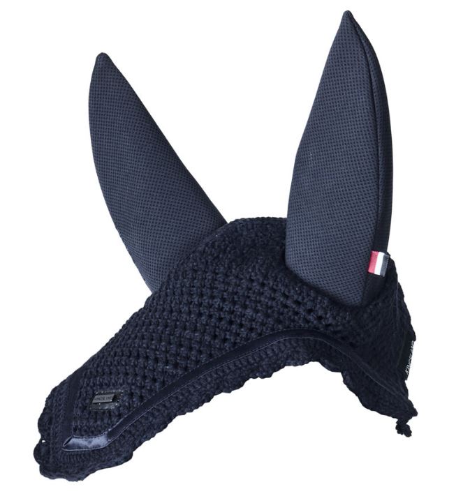 Bonnet en crochet bleu marine avec oreilles en néoprène anti-bruit pour cheval et poney - KLNelly - Kingsland