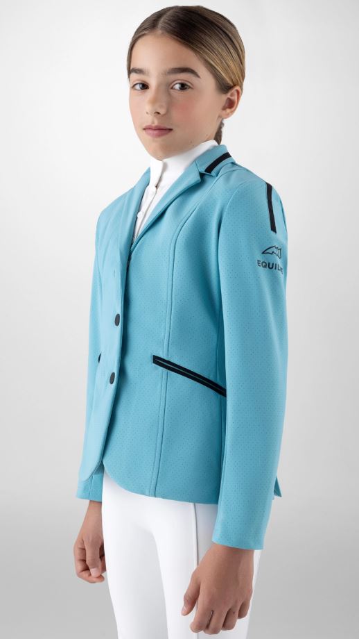 Aquamarine competition jacket with micro-perforations and black details for girl - Gracy - Equiline