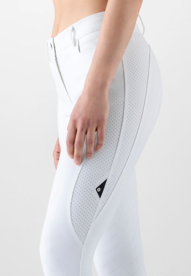 White competition breeches with micro-perforated insert (knee grip) for women - Curtek - Equiline