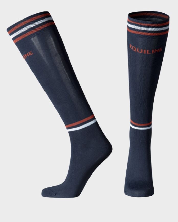 Chaussettes hautes unisexe bleu ymarino et orange avec logo frontal -EQUILINE