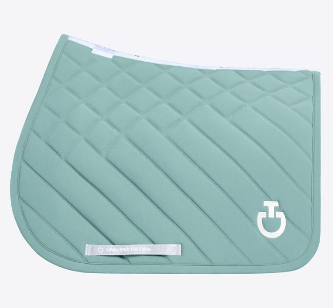 Light Green Jumping Saddle Pad with Diamond Stitching and Stripes for Horse and Pony - Cavalleria Toscana