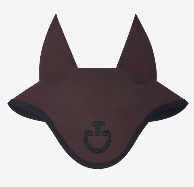 Bonnet anti-bruit marron chocolat avec le logo noir brodé à l'avant pour cheval - Cavalleria Toscana