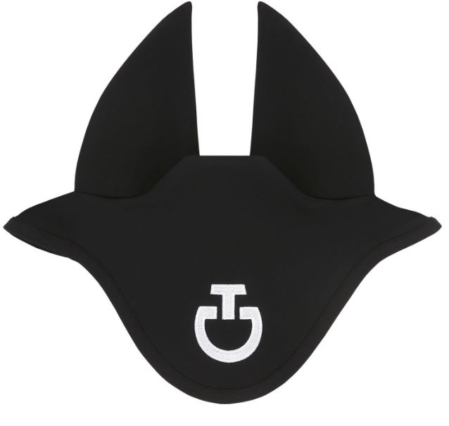 Bonnet anti-bruit noir avec logo brodé blanc pour cheval et poney - Cavalleria Toscana