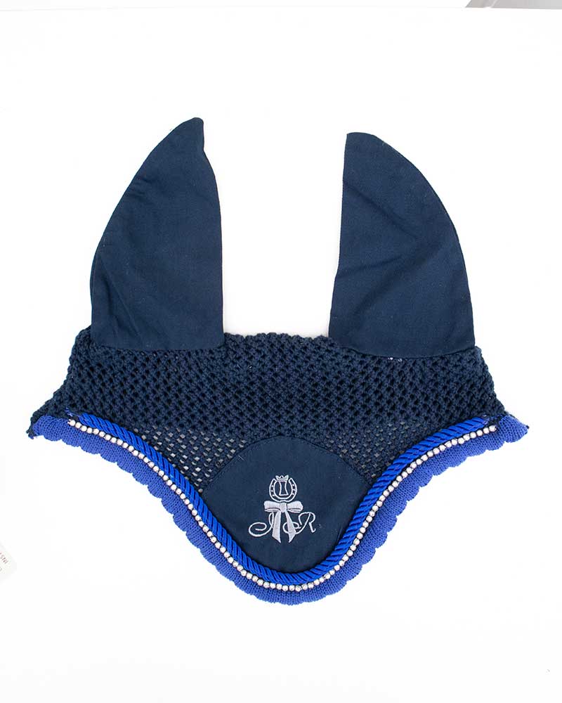 Bonnet en crochet bleu marine à strass et fines oreilles rigides pour cheval - Imperial Riding