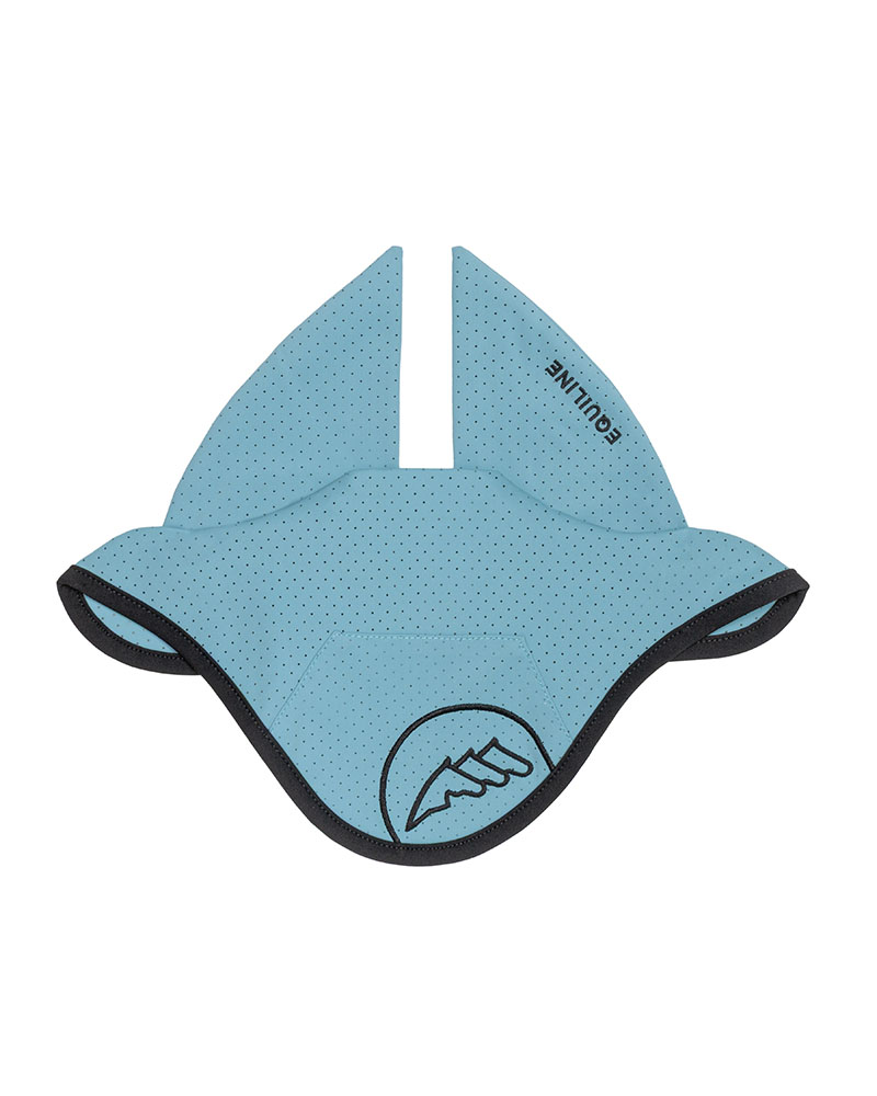 Aquamarine ear bonnet with micro-perforations and black details for pony – Enage Equiline