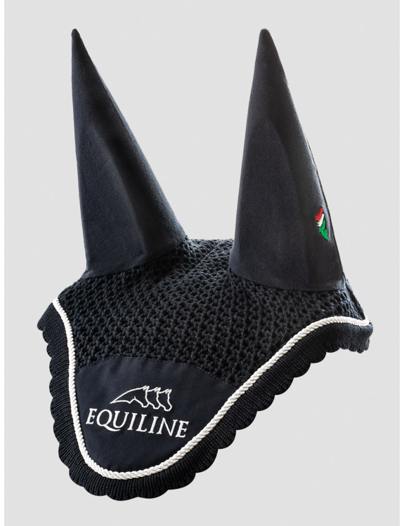 Orejeras de crochet azul marino con orejas elásticas y cordón blanco para caballo - Outline - Equiline