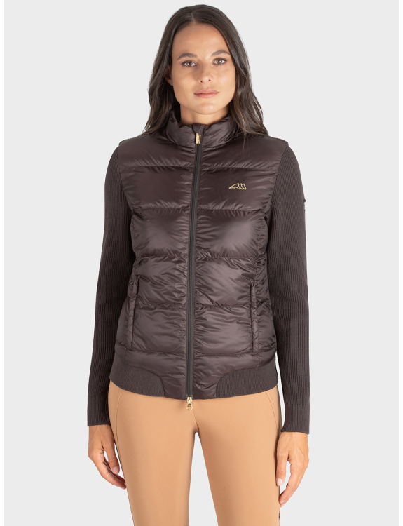 Brown quilted jacket with knitted back and sleeves for women - Estrae - Equiline