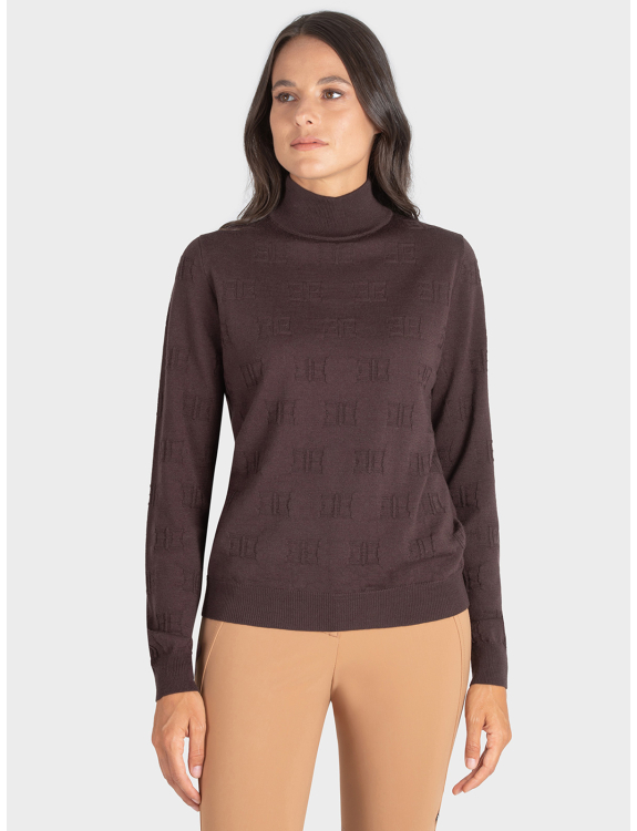 Pull marron en maille à col haut pour femme Ekole - Equiline