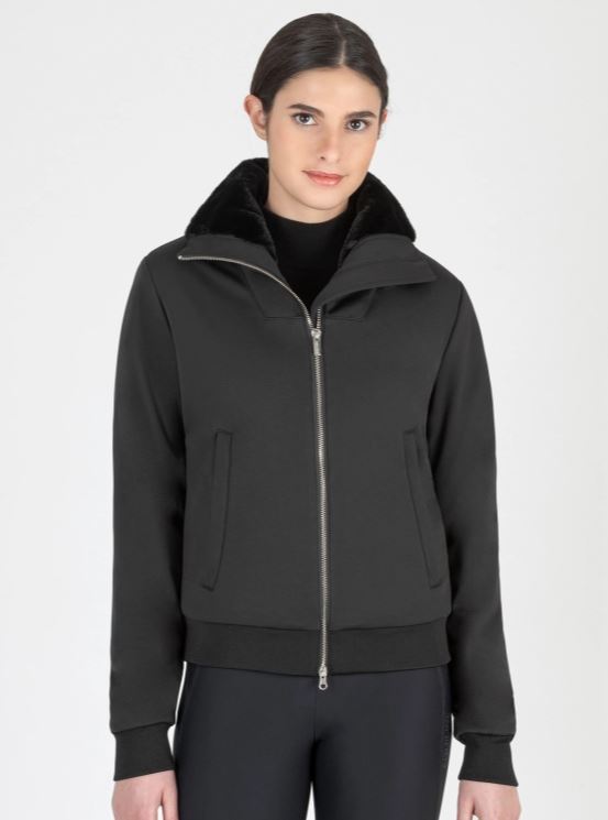 Veste noire de tissu extérieur élastique et respirant e interior de cuir synthétique pour femme Garen - Equiline