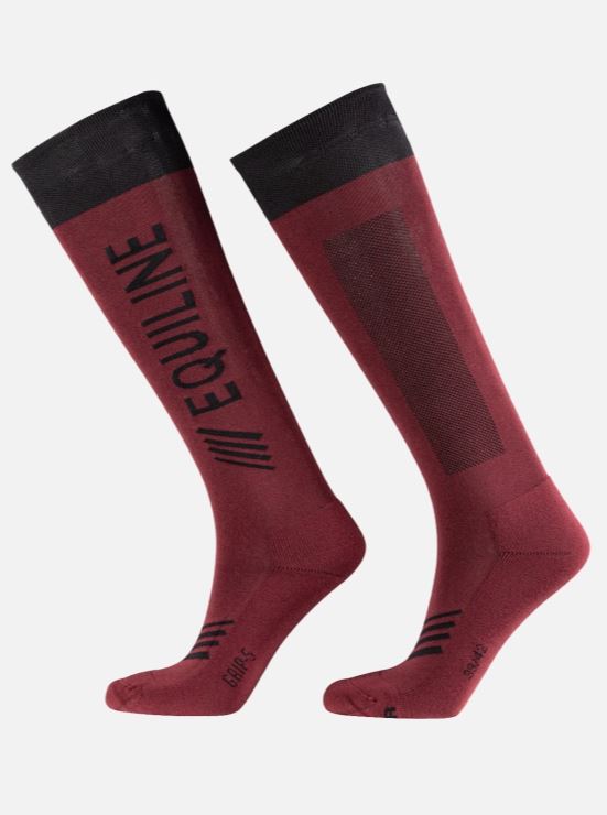Burgundy high-top socks with vertical logo - Clavec - Equiline
