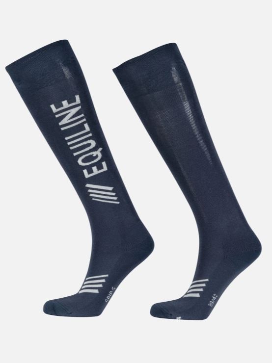Navy blue high-top socks with vertical logo - Clavec - Equiline