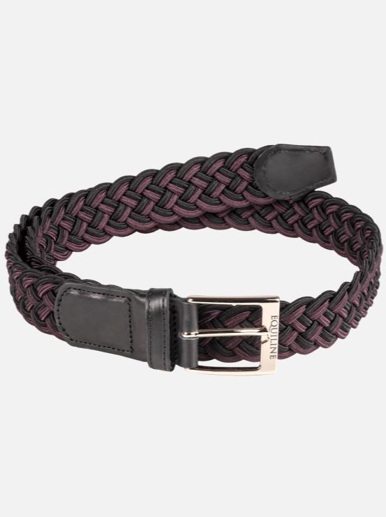 Cinturón trenzado elástico de algodón negro y burdeos unisex Camirac - Equiline