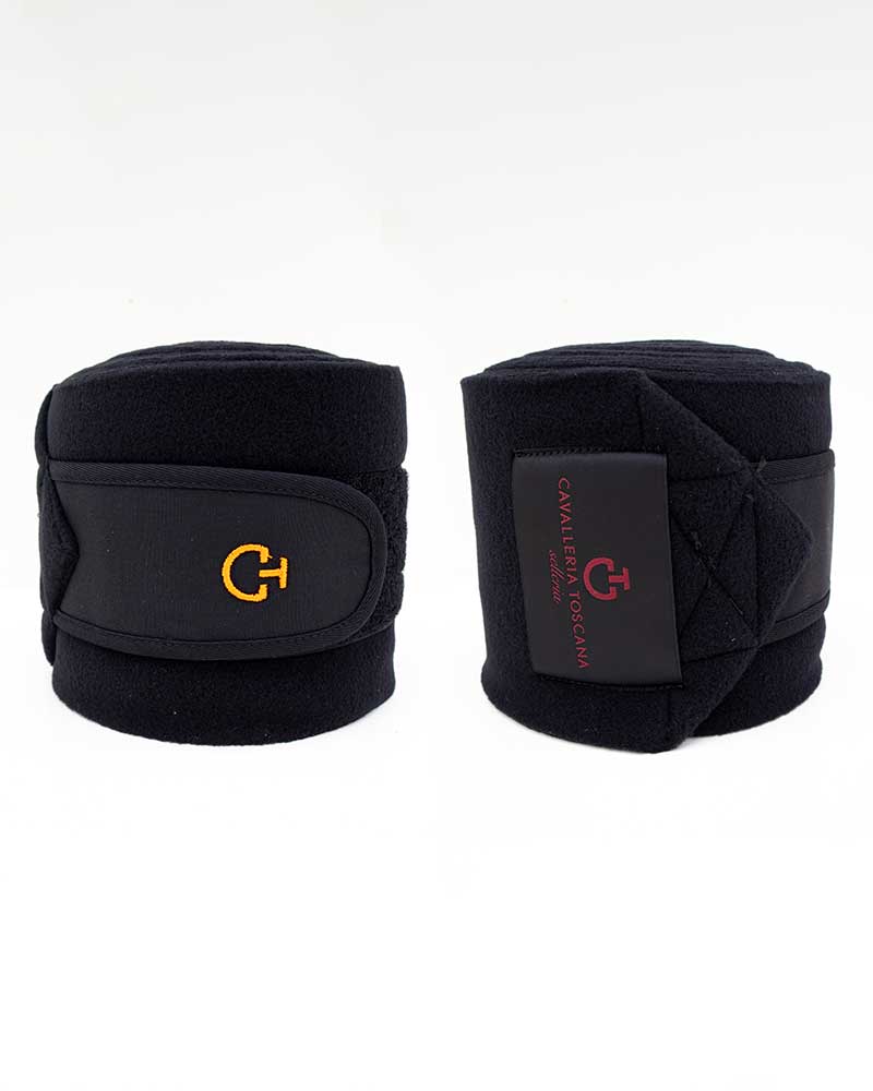 Lot de 2 Bandes polaires de travail noires avec brodé orange pour cheval et poney - Cavalleria Toscana