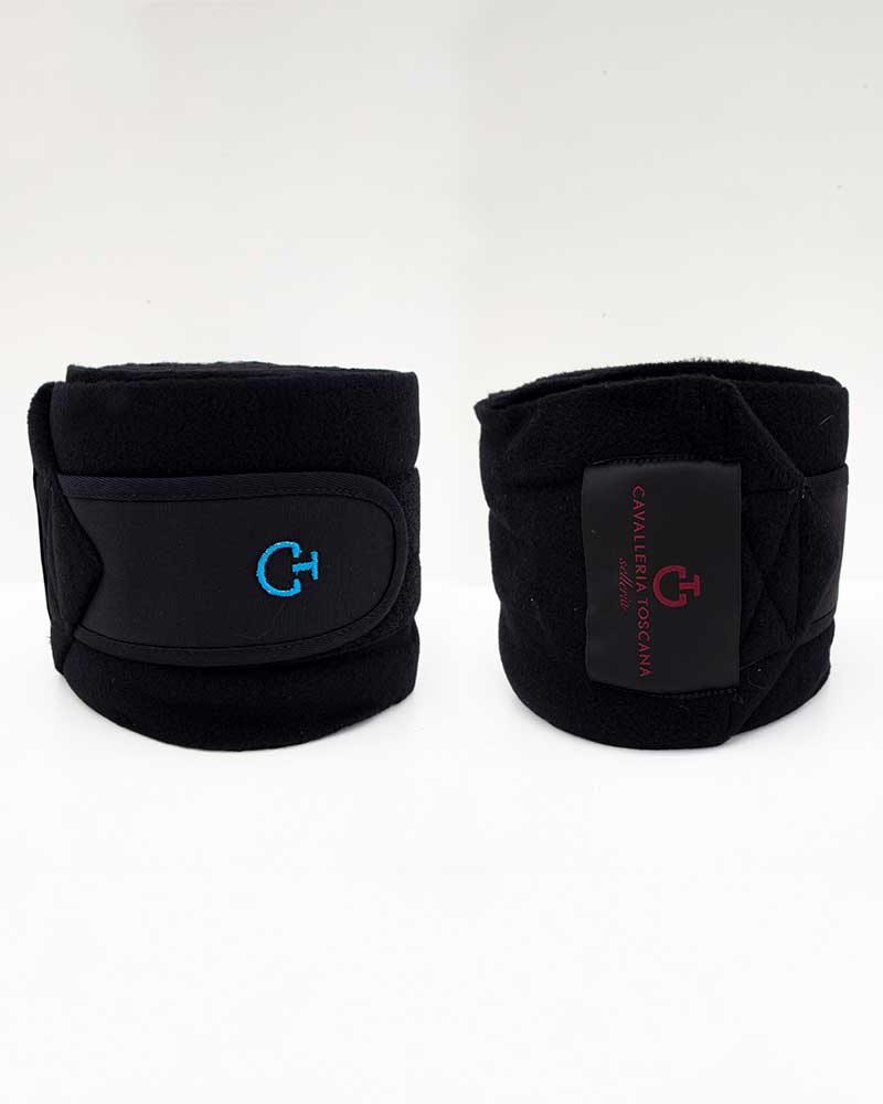 Lot de 2 Bandes polaires de travail noires avec brodé bleu pour cheval et poney - Cavalleria Toscana