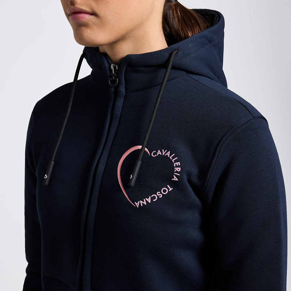 Sweat bleu marine avec capuche et fermeture éclair avec el logo de corazón brodé pour fille - Cavalleria Toscana