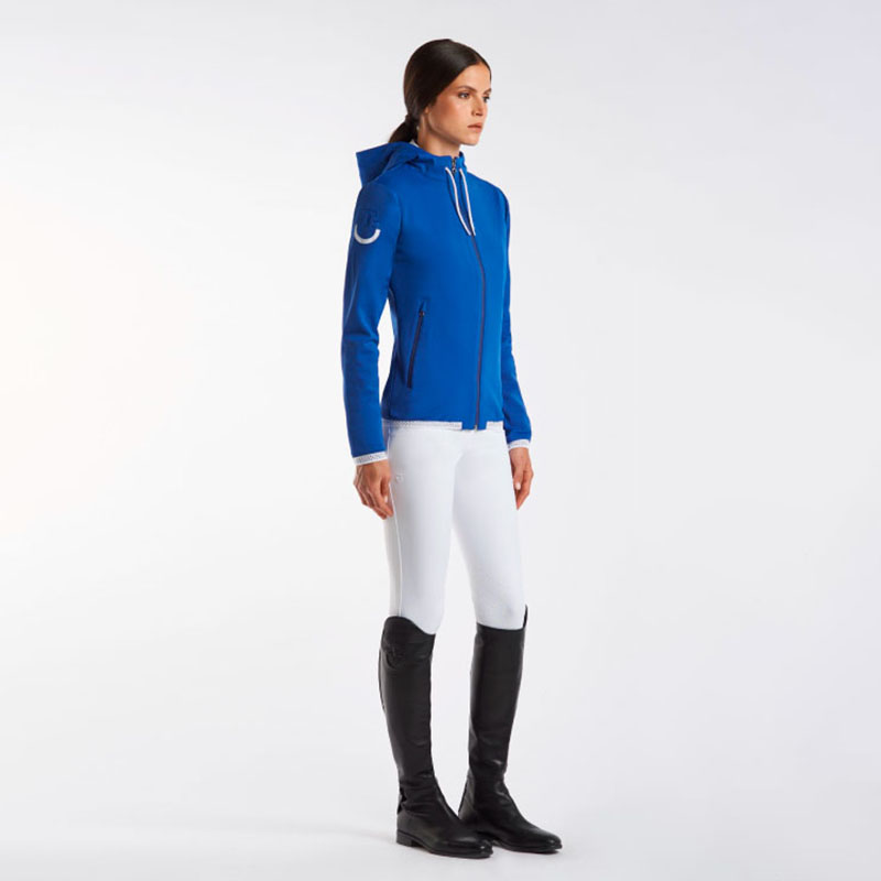 Sweat de piqué bleu électrique et blanche avec fermeture éclair et capuche pour femme - Cavalleria Toscana