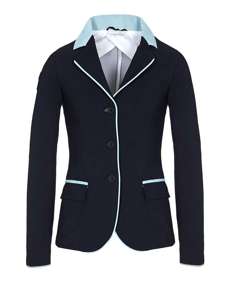 Girls' Navy Show Jacket with Light Blue Alcantara Collar - GP - Cavalleria Toscana