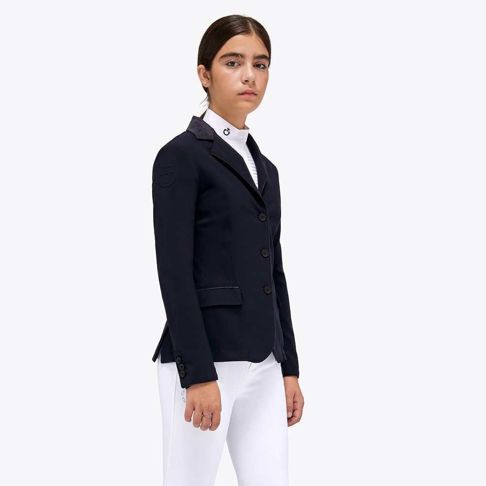 Veste de concours bleu marine avec col Alcantara noir et passepoils en contraste pour fille GP - Cavalleria Toscana