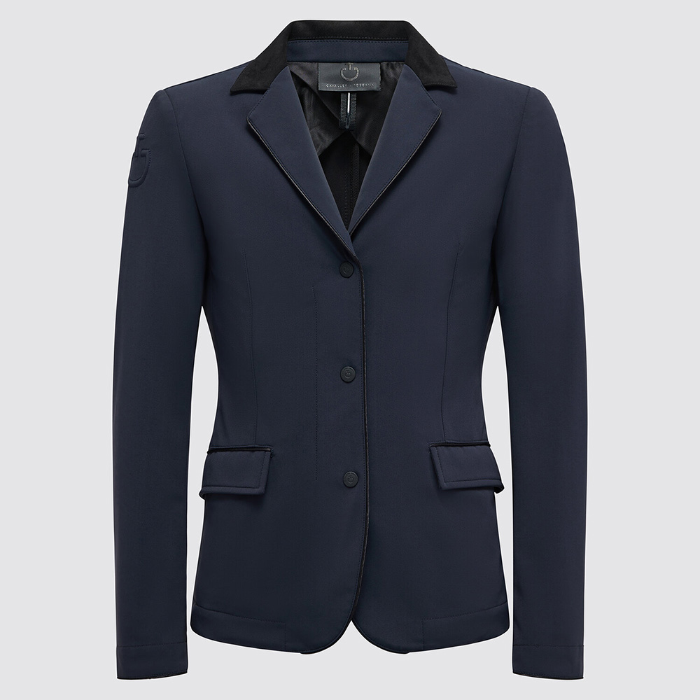 Veste de concours bleu marine avec col Alcantara noir et fermeture de fermeture éclair pour fille GP - Cavalleria Toscana