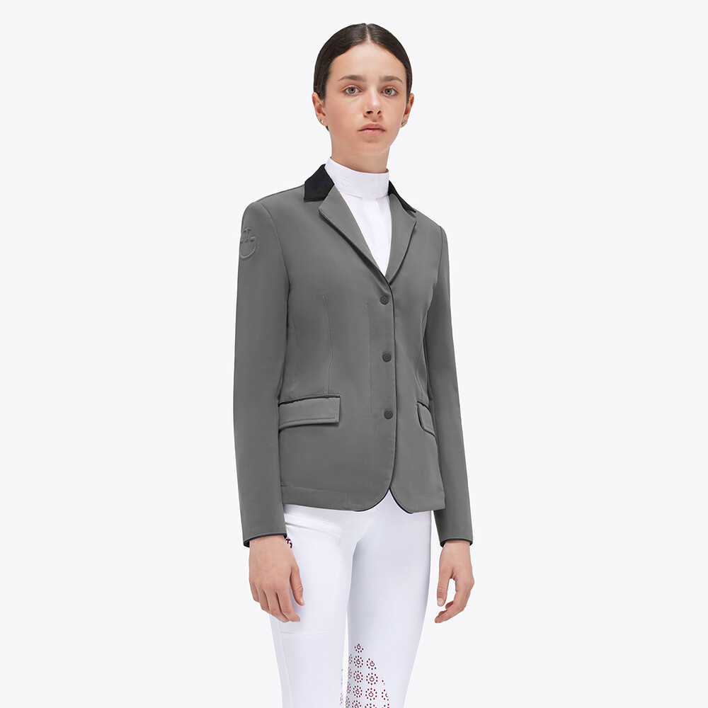 Veste de concours grise foncé avec col Alcantara noir et fermeture de fermeture éclair pour fille GP - Cavalleria Toscana