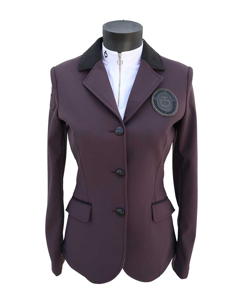 Competition jacket in wine tone with black alcantara collar for women – Cavalleria Toscana
