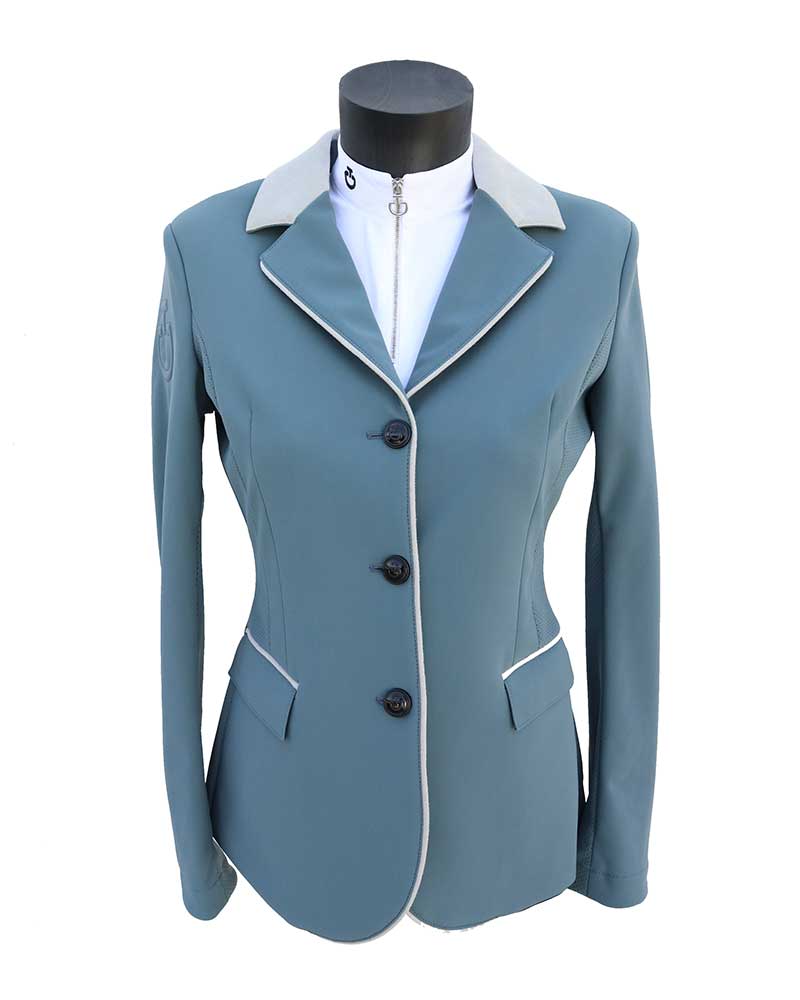 Women's Light Grey-Blue Competition Blazer with Alcantara Collar and Light Blue Trim – Cavalleria Toscana