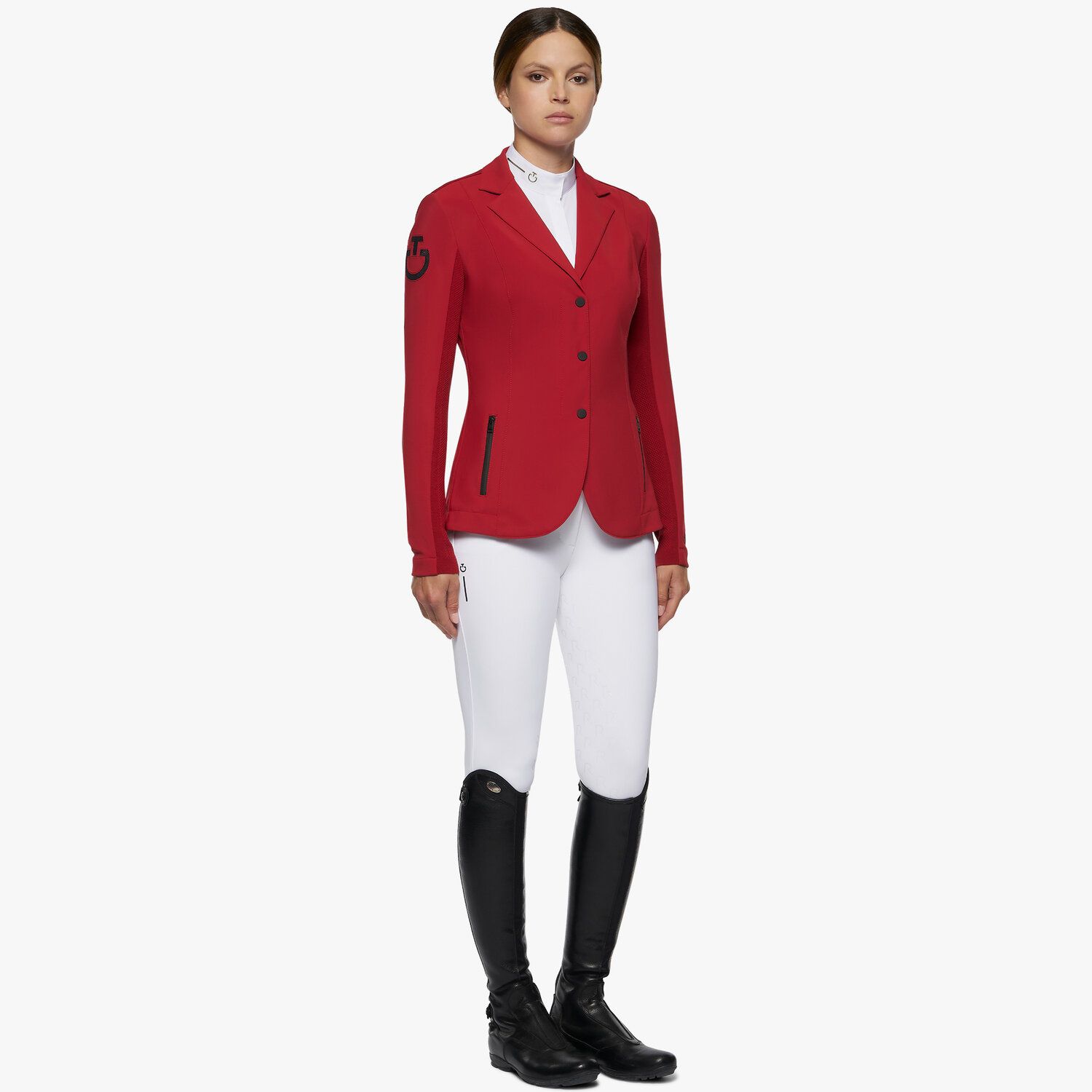 Red competition jacket with elastic technical fabric back for women - R-EVO - Cavalleria Toscana
