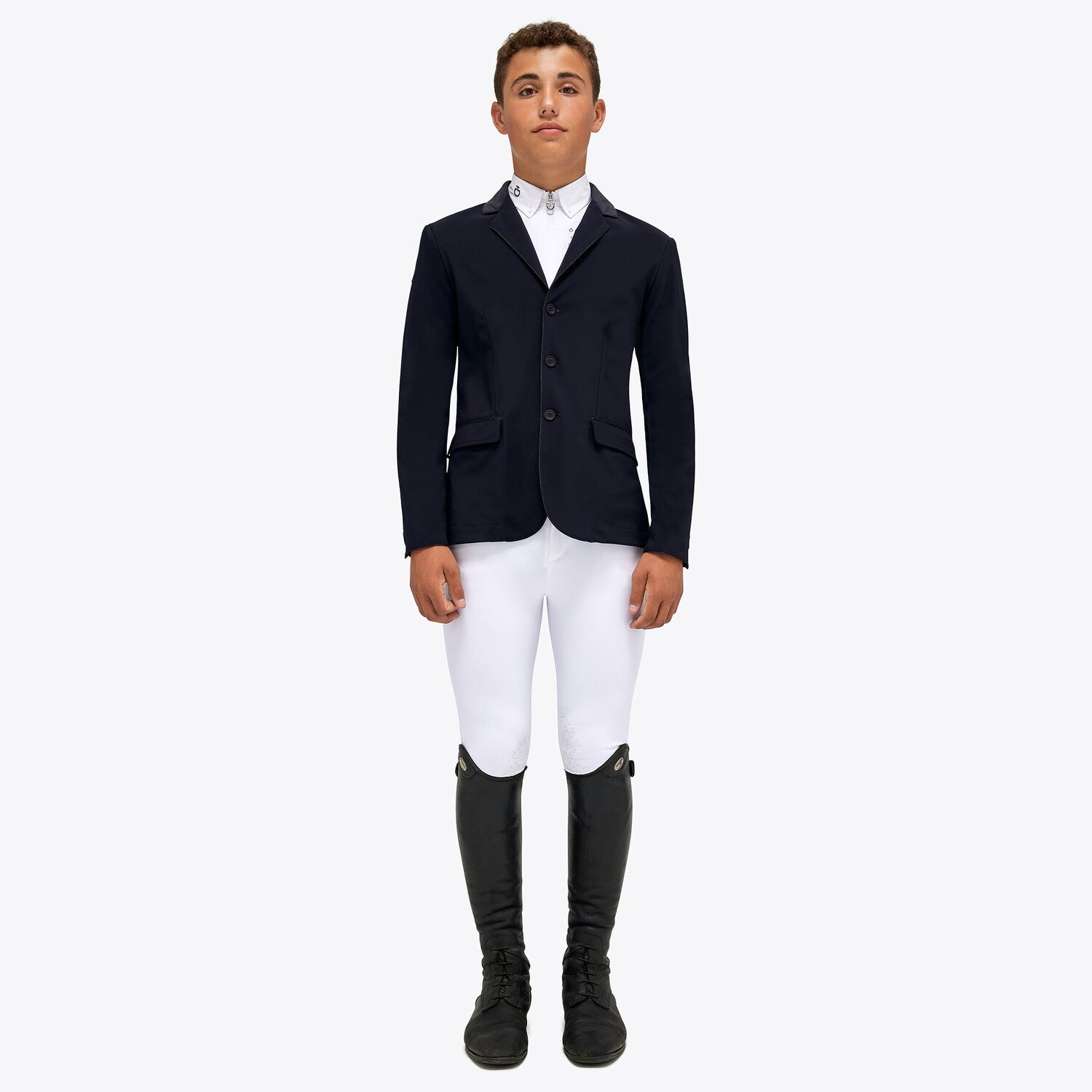 Navy blue competition jacket with alcantara collar for boys - GP - Cavalleria Toscana