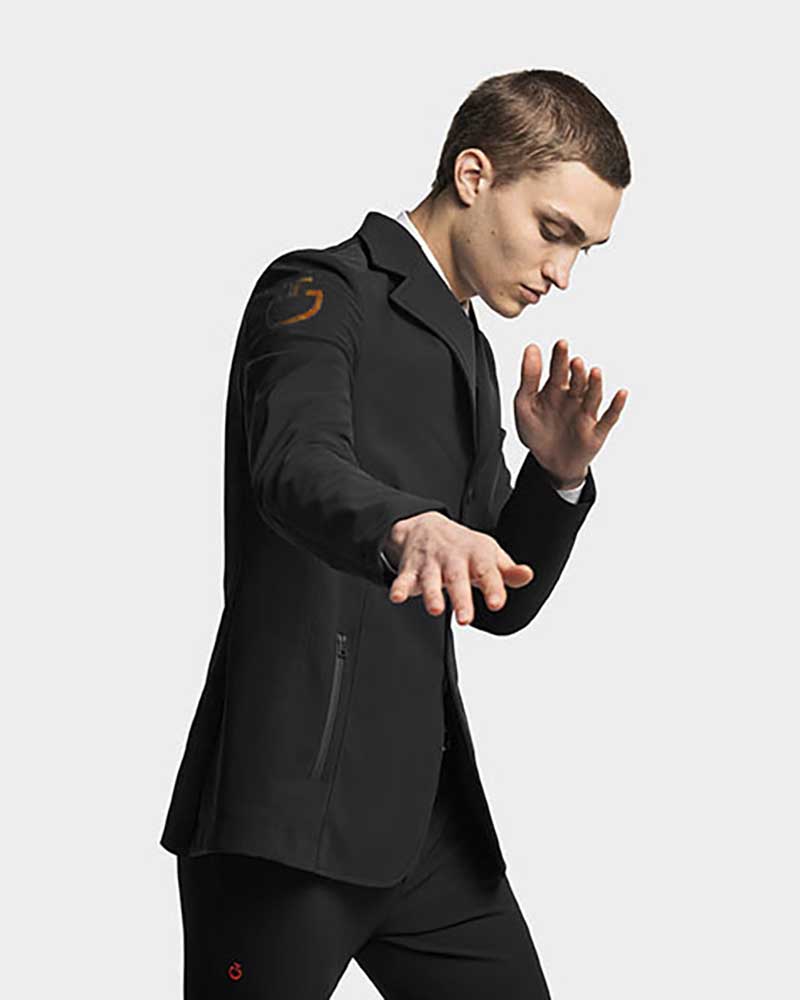Veste de compétition de tissu technique noire avec logo orange pour homme - Cavalleria Toscana
