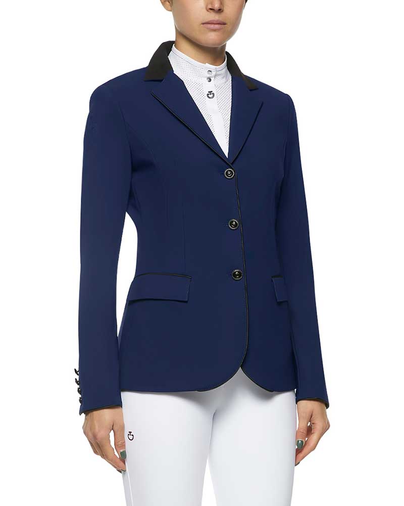 Veste de compétition bleu foncé intense avec col Alcantara noir pour femme GP - Cavalleria Toscana