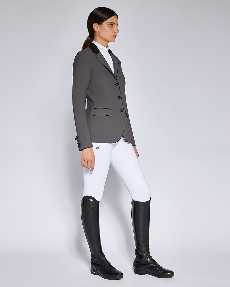 Dark gray competition jacket with black alcantara collar for women - Cavalleria Toscana