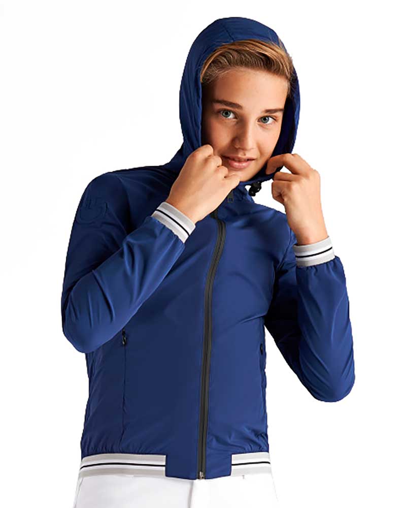 Coupe-vent de nylon bleu électrique avec capuche junior unisexe - Cavalleria Toscana