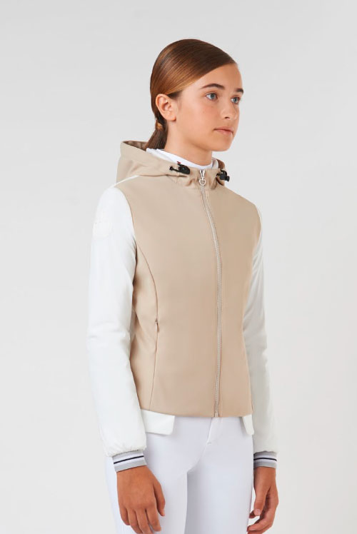 Junior Unisex Beige &amp; White Technical Jacket with Hood - Cavalleria Toscana