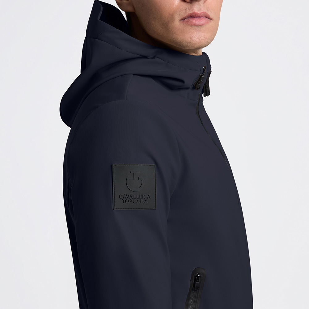 Men’s navy blue thermal softshell jacket with hood - Cavalleria Toscana