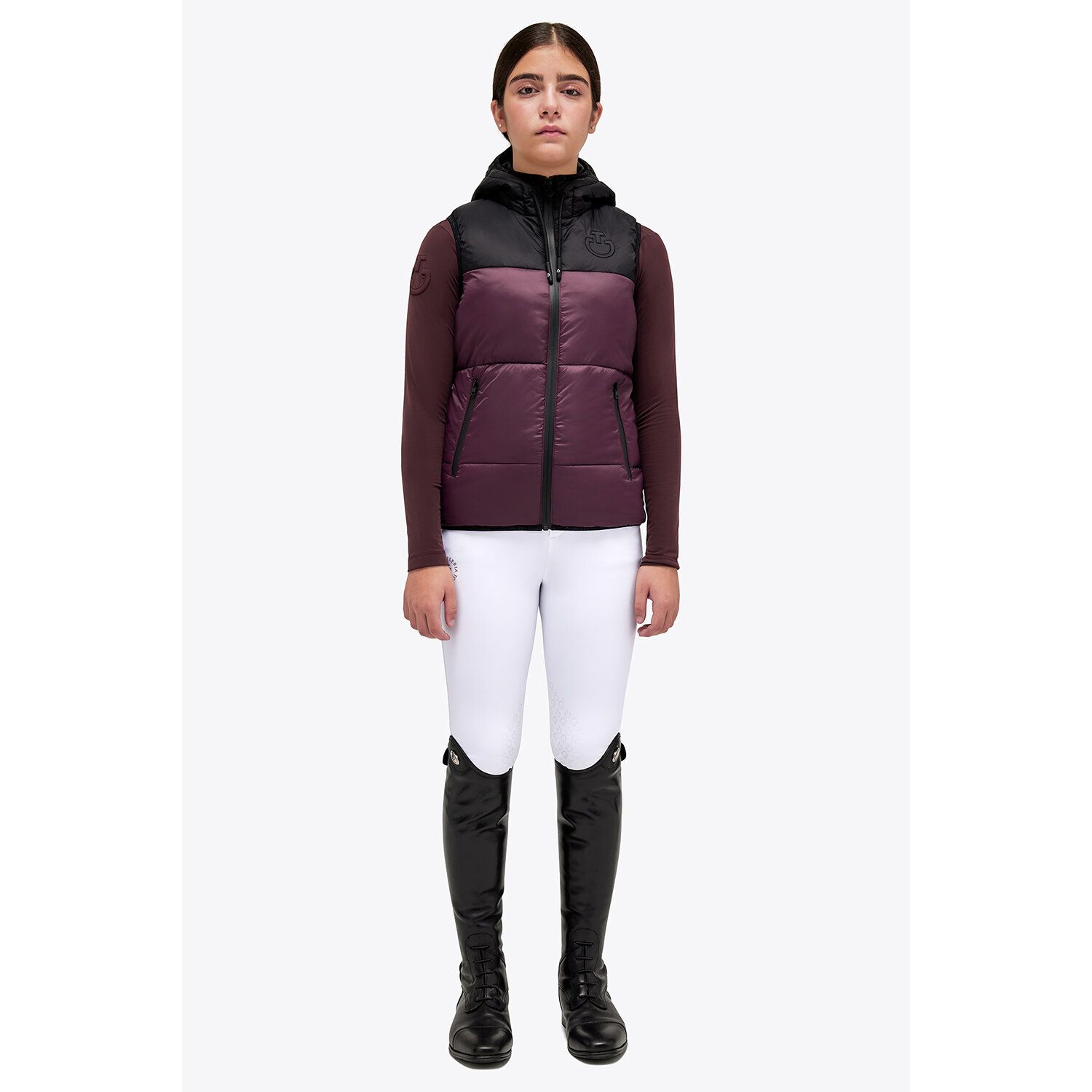Gilet noir et violet de nylon pour invierno avec capuche junior - Cavalleria Toscana