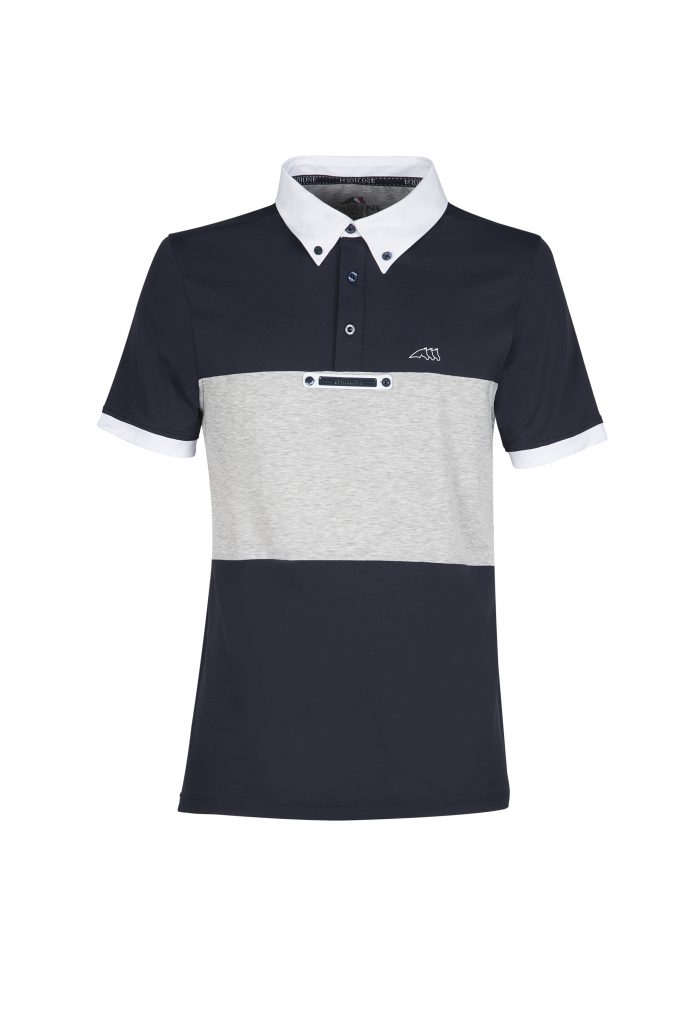 Navy blue competition polo with grey front stripe for men – Niagara model – Equiline