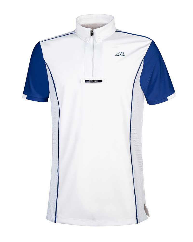 White and blue short-sleeved competition polo for men - Geo - Equiline