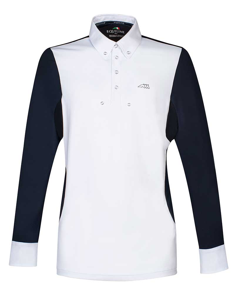 Polo de compétition à manches longues blanc et bleu marine pour homme Opalite - Equiline