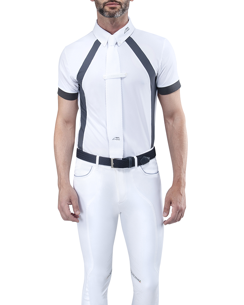 Polo de compétition à manches courtes blanc et bleu marine pour homme - Carter - Equiline