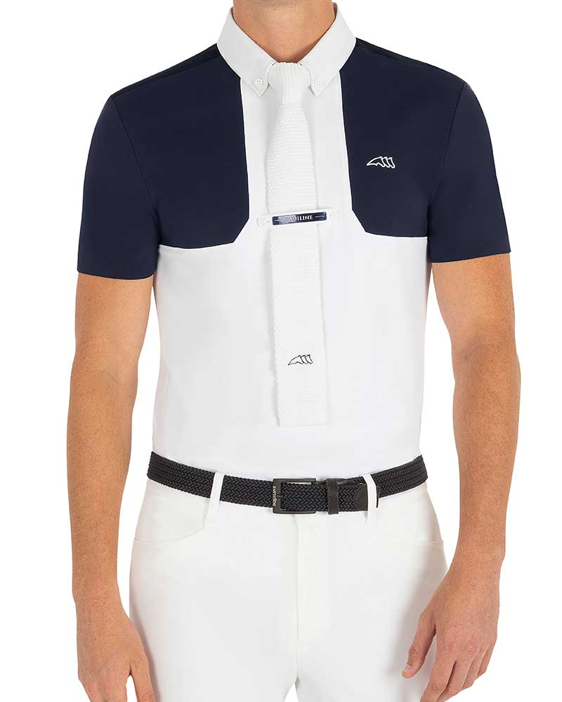 Navy and white short-sleeved competition polo for men - Clancyc - Equiline