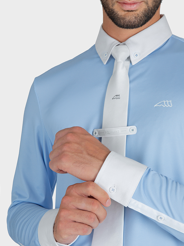 Polo de compétition à manches longues bleu ciel pour homme - Evik - Equiline