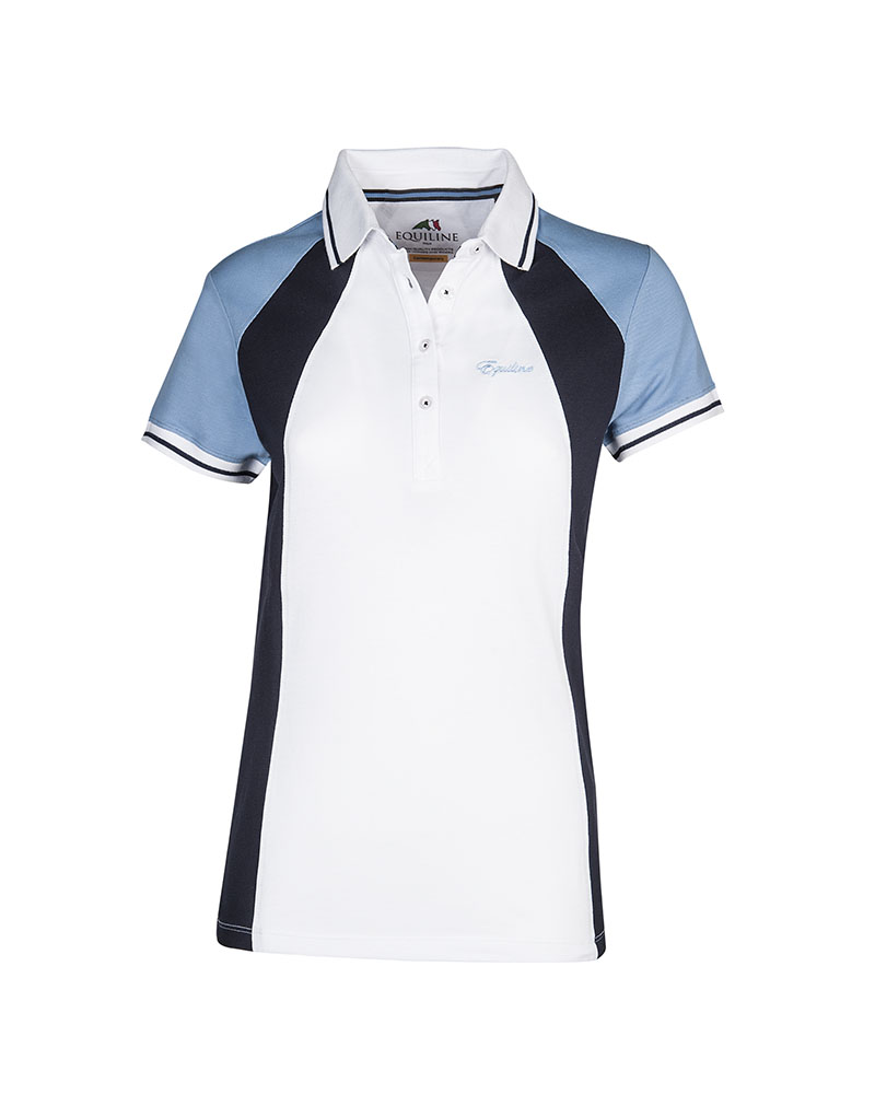 Polo blanco, azul marino y azul cielo corta para mujer - Nancy - Equiline