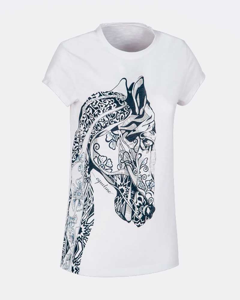 T-shirt fine à manches courtes blanc avec ilustración et brillants pour femme Mood - Equiline