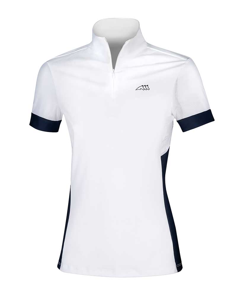 Polo de compétition à manches courtes blanc et bleu marine pour femme Estelle - Equiline