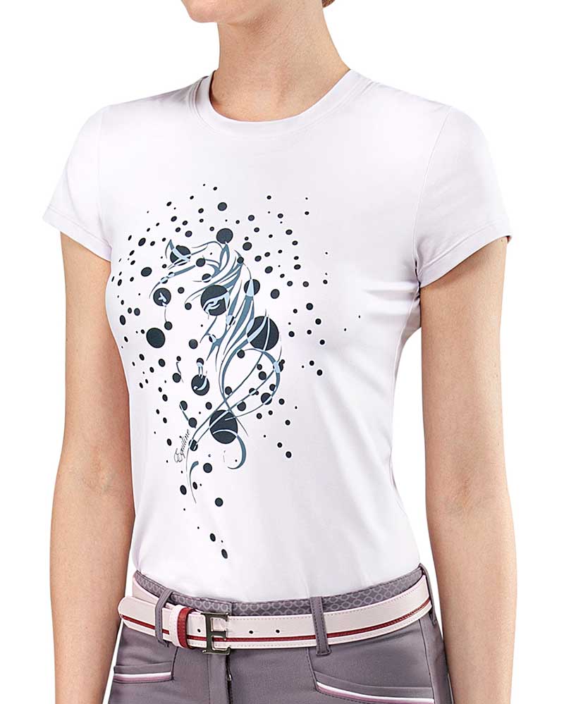 Light pink short-sleeved training T-shirt with rhinestones for women - Eulalia - Equiline
