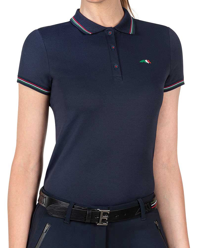 Polo en piqué d'entraînement à manches courtes bleu marine pour femme Creuse - Equiline
